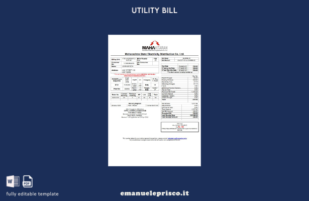 modello di bolletta delle utenze India Mahavitaran Co Ltd in stile verificato
